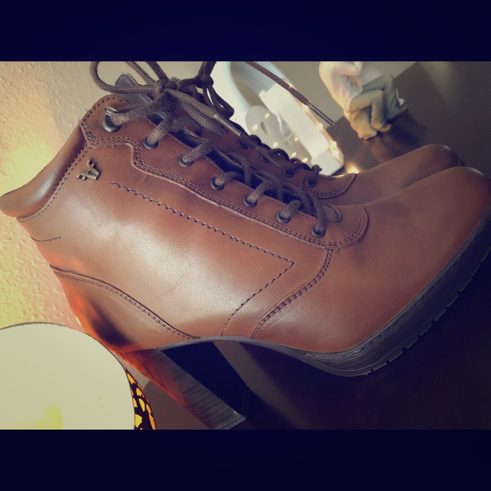 Brown leather booties